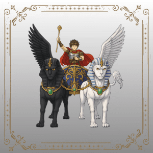 L'Arcane VII Le Chariot du Tarot, représentant un guerrier couronné debout sur un char, symbole de la victoire, de la maîtrise et du mouvement en avant.