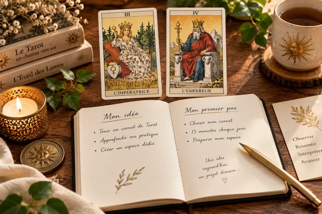 Exercice Impératrice Empereur Tarot avec deux colonnes idée et action.
