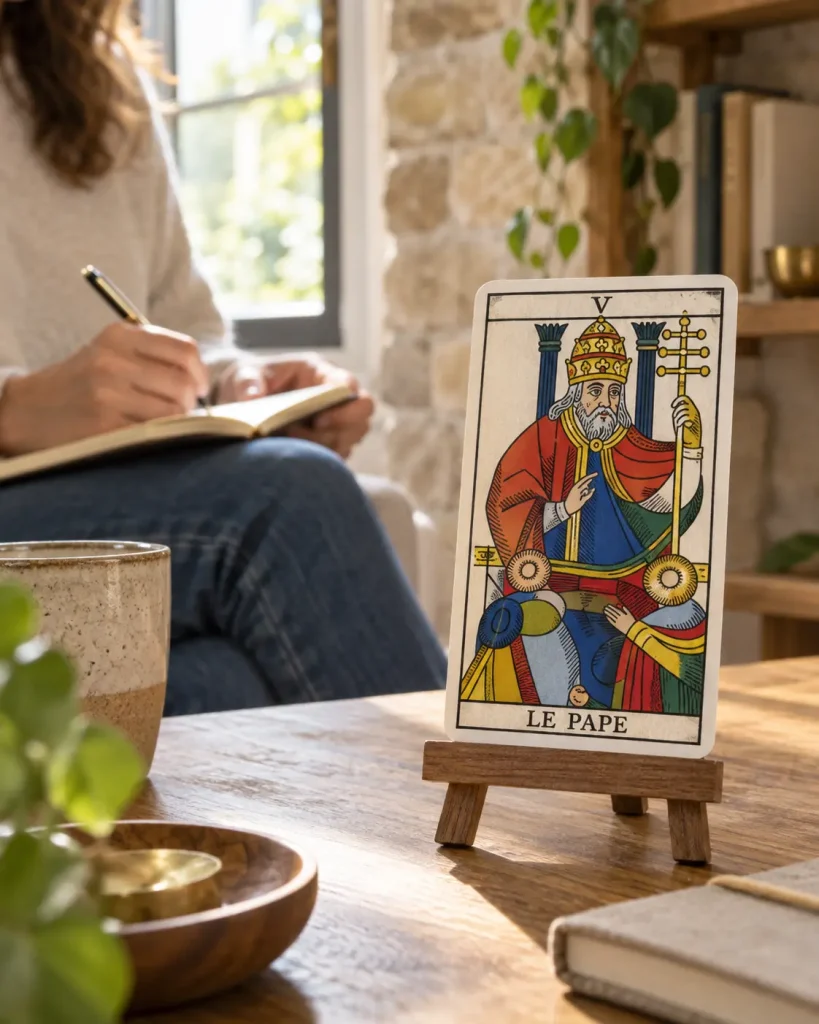 Carte du Pape de Marseille observée pendant un tirage de Tarot
