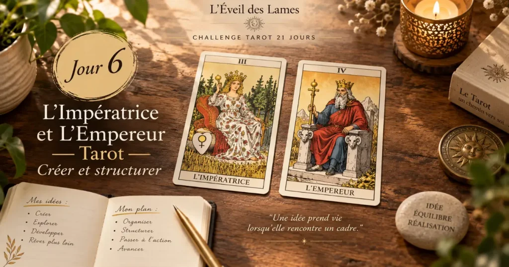 L’Impératrice et L’Empereur Tarot côte à côte pour le Challenge Jour 6.