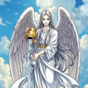 L'Arcane XIV Tempérance du Tarot, un ange transvasant un liquide entre deux vases, symbole de l'équilibre, de la modération et de l'harmonie.