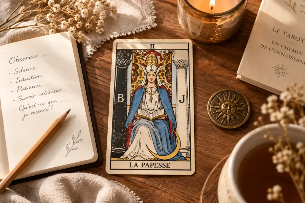 Symboles de La Papesse Tarot observés pendant le challenge jour 5.