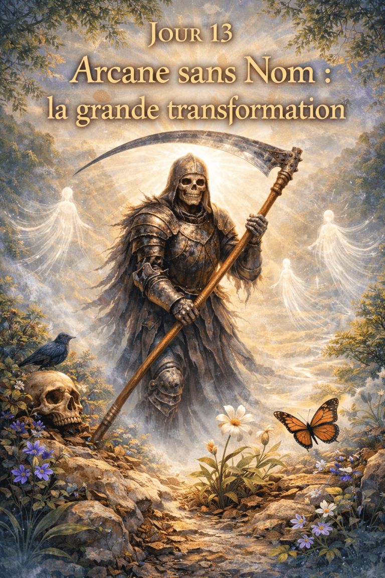 Arcane sans Nom Tarot – illustration symbolisant la transformation et la renaissance intérieure
