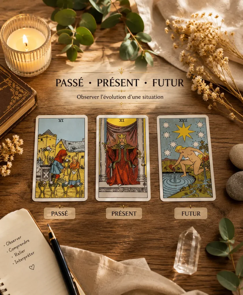 Tirage 3 cartes Passé Présent Futur au Tarot