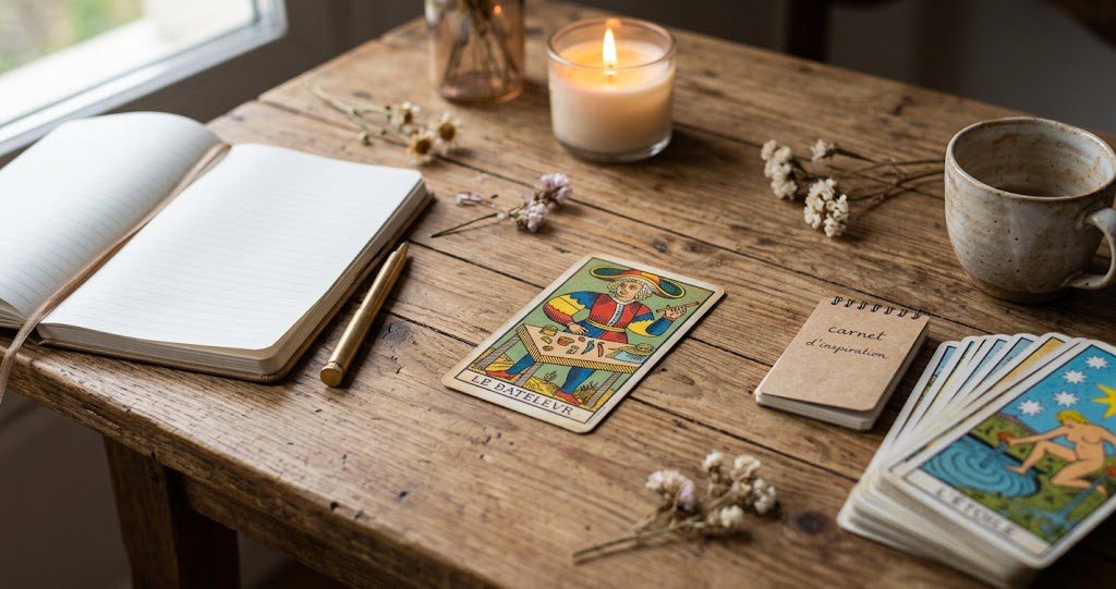 Tirage de l’année Tarot à une carte sur une table en bois