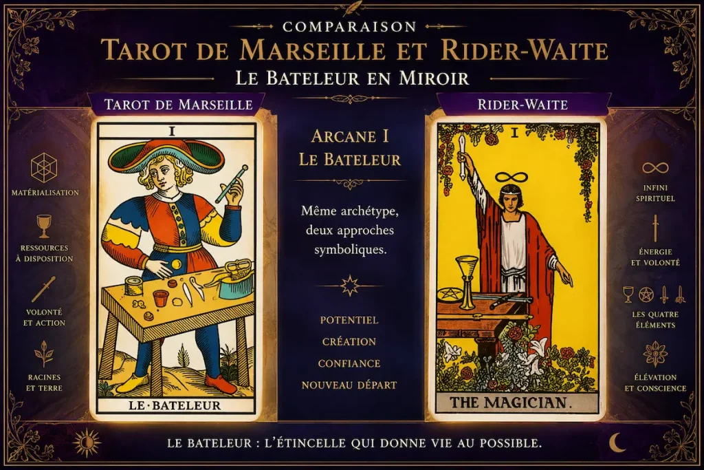 Comparaison tarot de Marseille et Rider-Waite arcanes majeurs le bateleur
