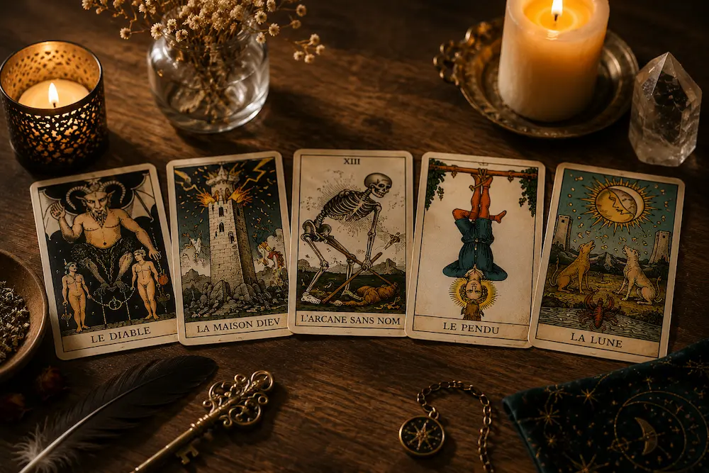 Cartes de Tarot réputées difficiles présentées dans une ambiance apaisante