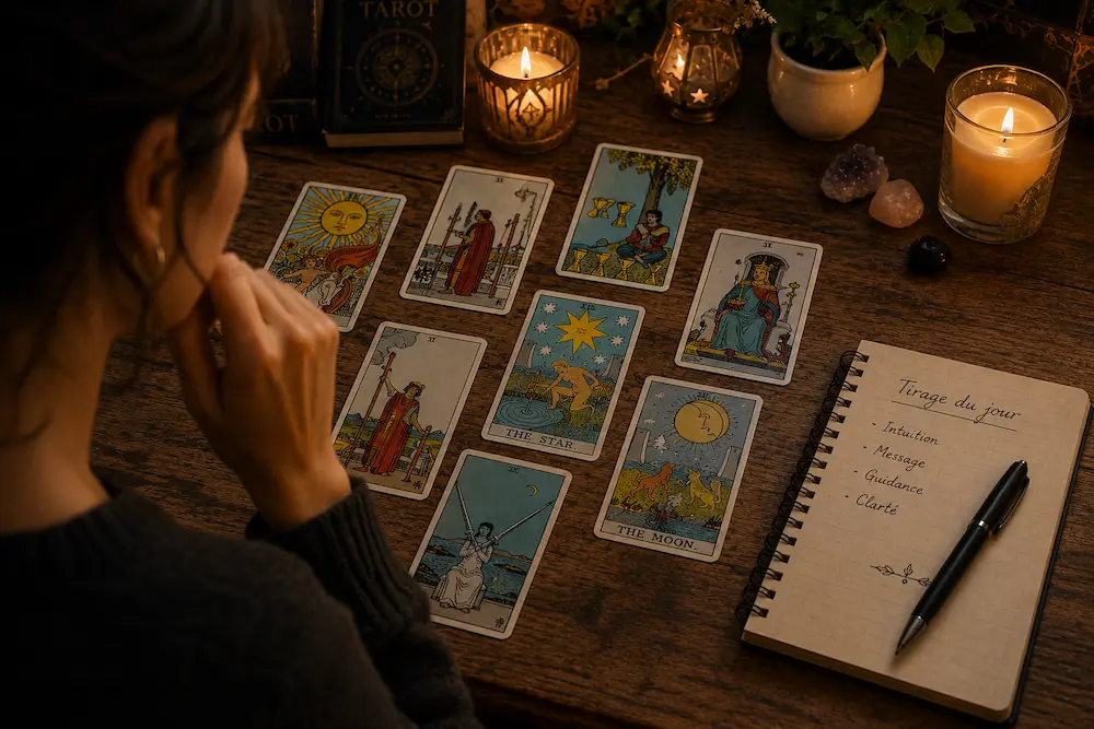 Débutant rencontrant des difficultés pour interpréter un tirage de Tarot.
