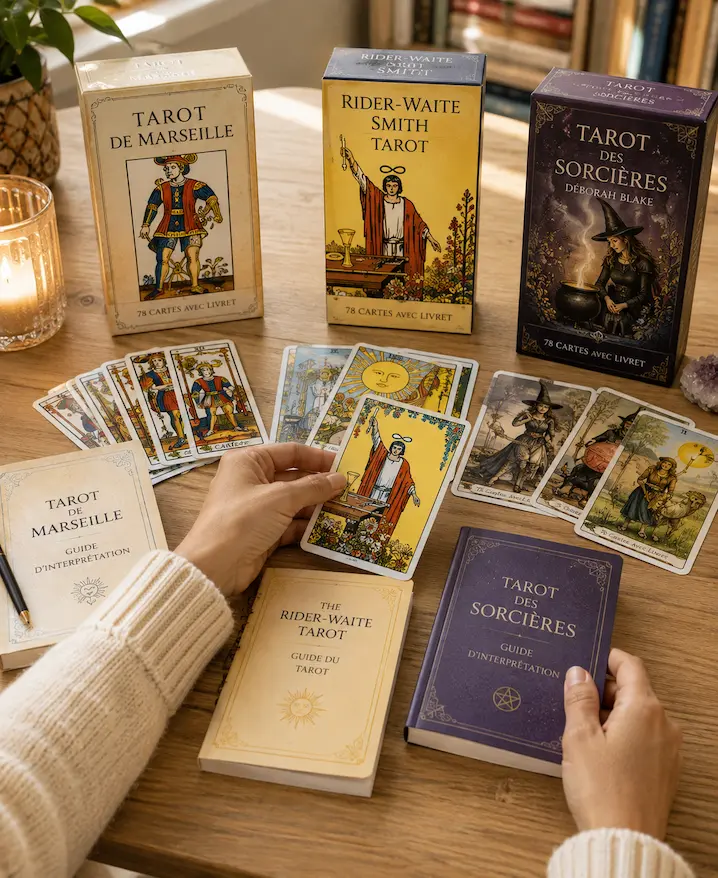 Plusieurs jeux de Tarot comparés avant de choisir un premier jeu