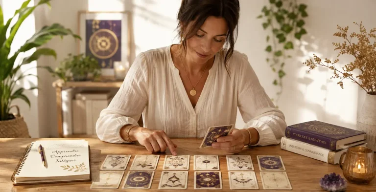 Débutante découvrant un Tarot de Marseille et un Rider-Waite sur une table