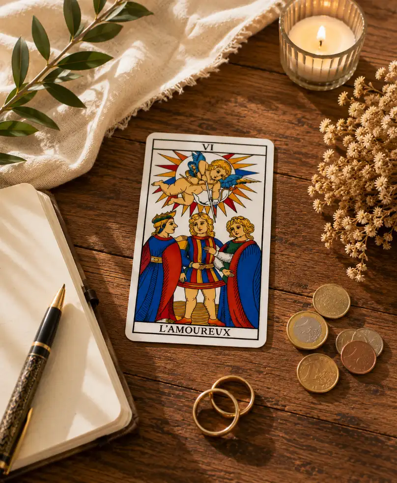 L’Amoureux au Tarot appliqué à l’amour, la vocation et aux décisions financières