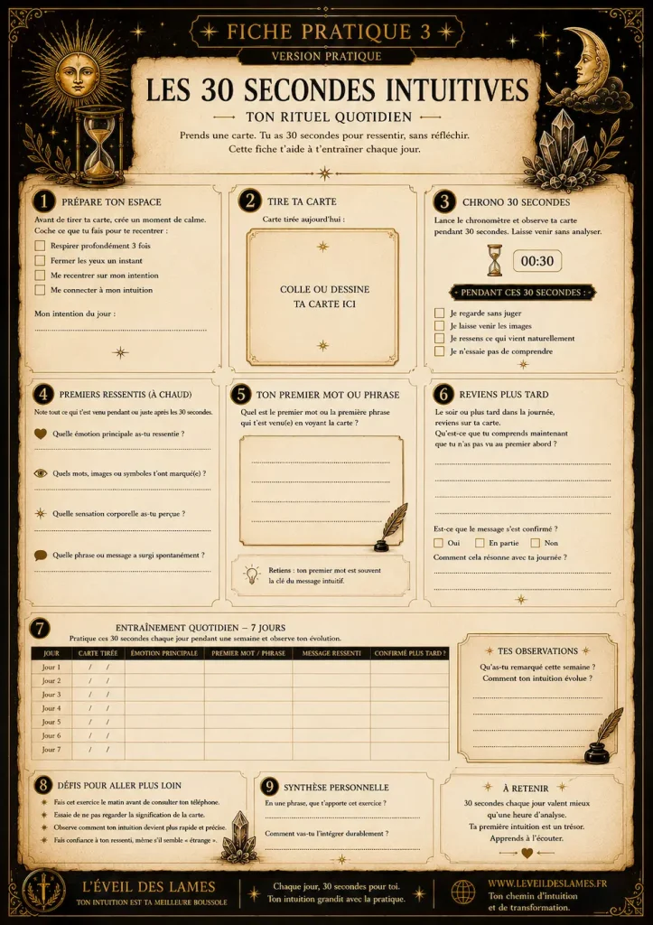 Fiche d’exercice du Tome II pour apprendre le Tarot